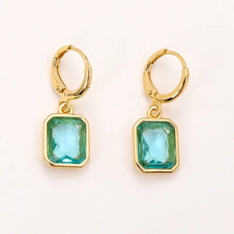 18K Gold Geometric Square Zircon Earrings 9