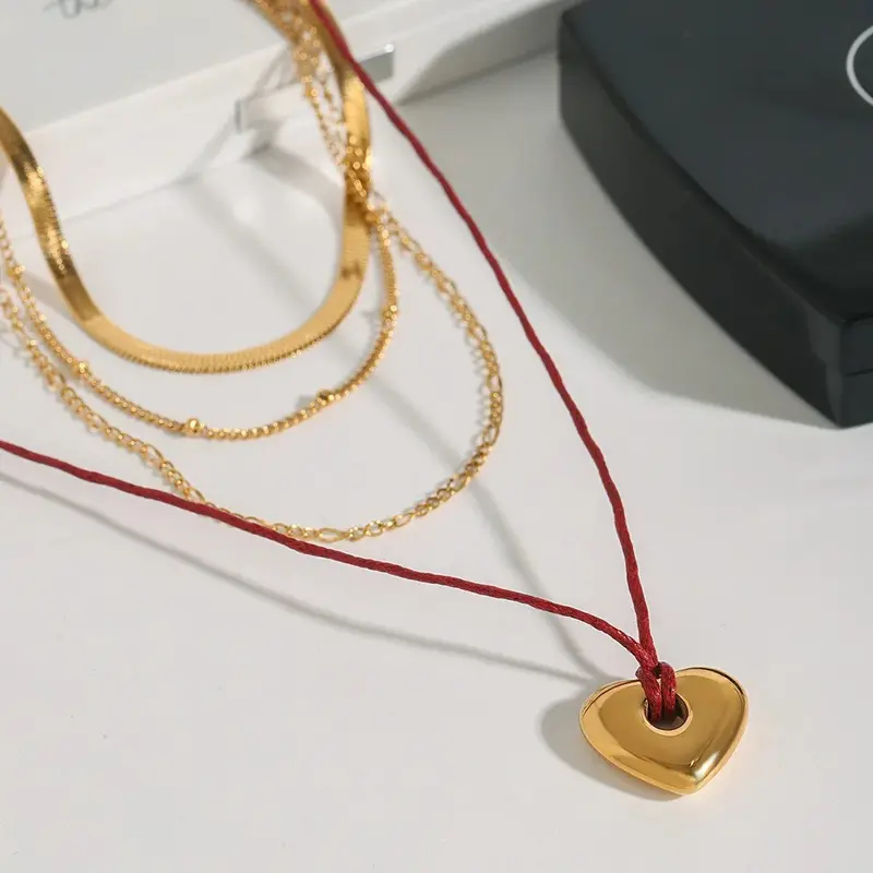 18K Gold Heart With Multi-Layer Chain Design Trendy Personality Necklace 1