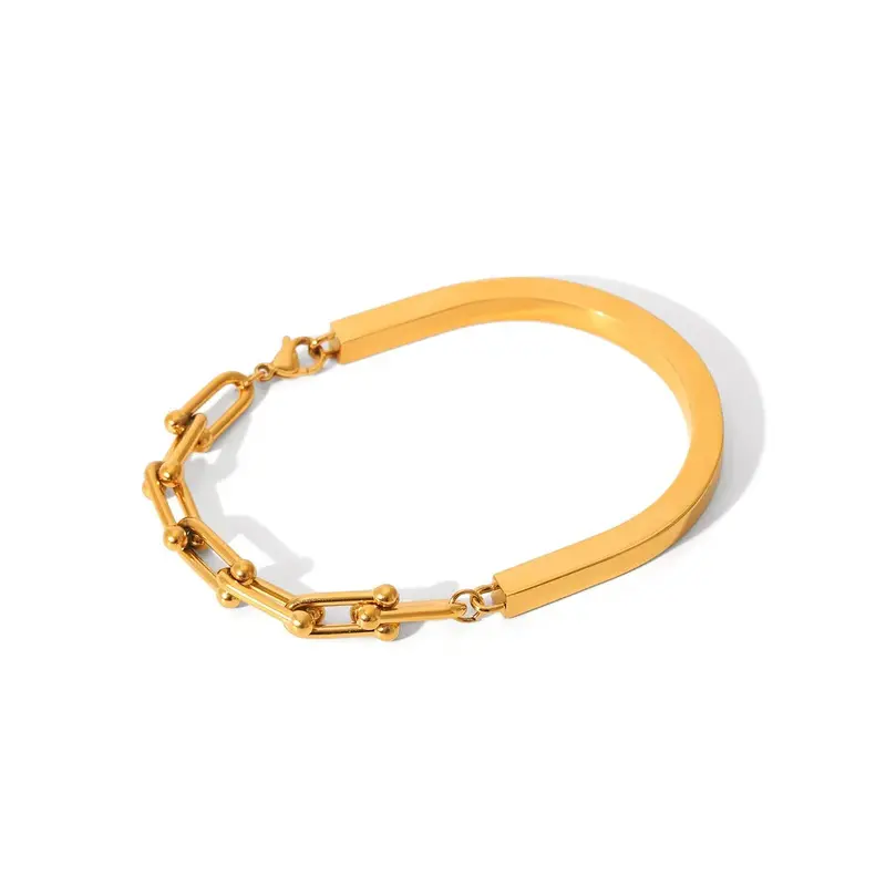 18K Gold Horseshoe Buckle Chain Link U-Shaped Clasp Bracelet 1