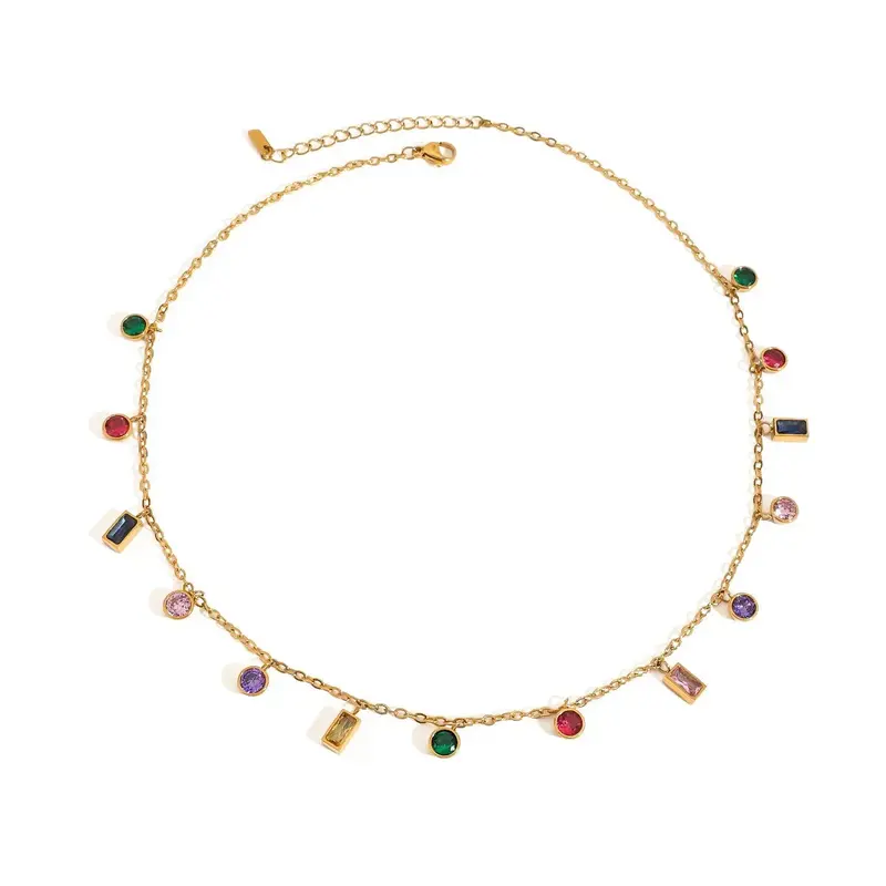 18K Gold Inlaid Geometric Gemstone Design Exquisite Dazzling Necklace 2