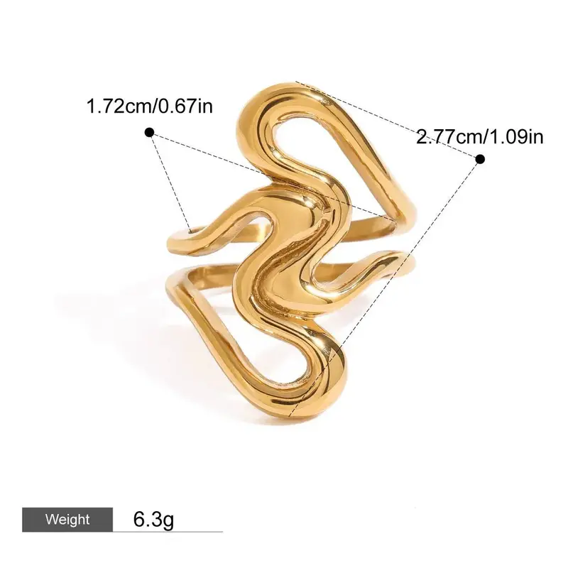 18K Gold Irregular Lines With Gold And Silver Color Matching Design Unique Personality Ring 1