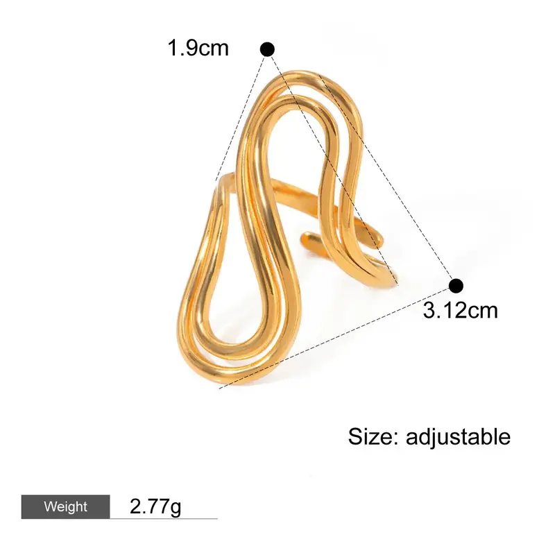 18K Gold Irregular Lines With Gold And Silver Color Matching Design Unique Personality Ring 3