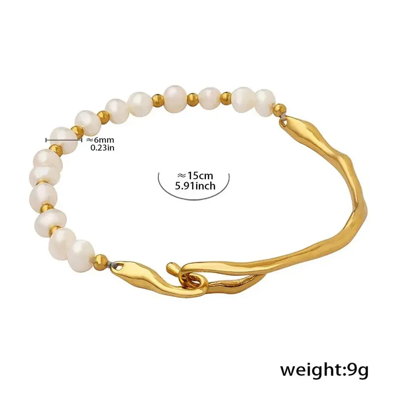 18K Gold Irregular Shape With Pearl Design Trendy Unique Bracelet 1