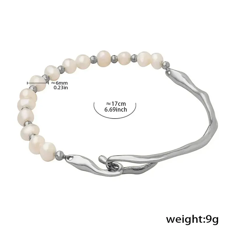 18K Gold Irregular Shape With Pearl Design Trendy Unique Bracelet 2