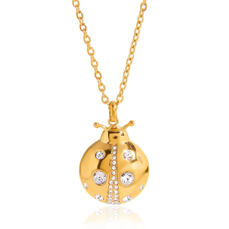 18K Gold Ladybug Titanium Steel Necklace And Earrings 1