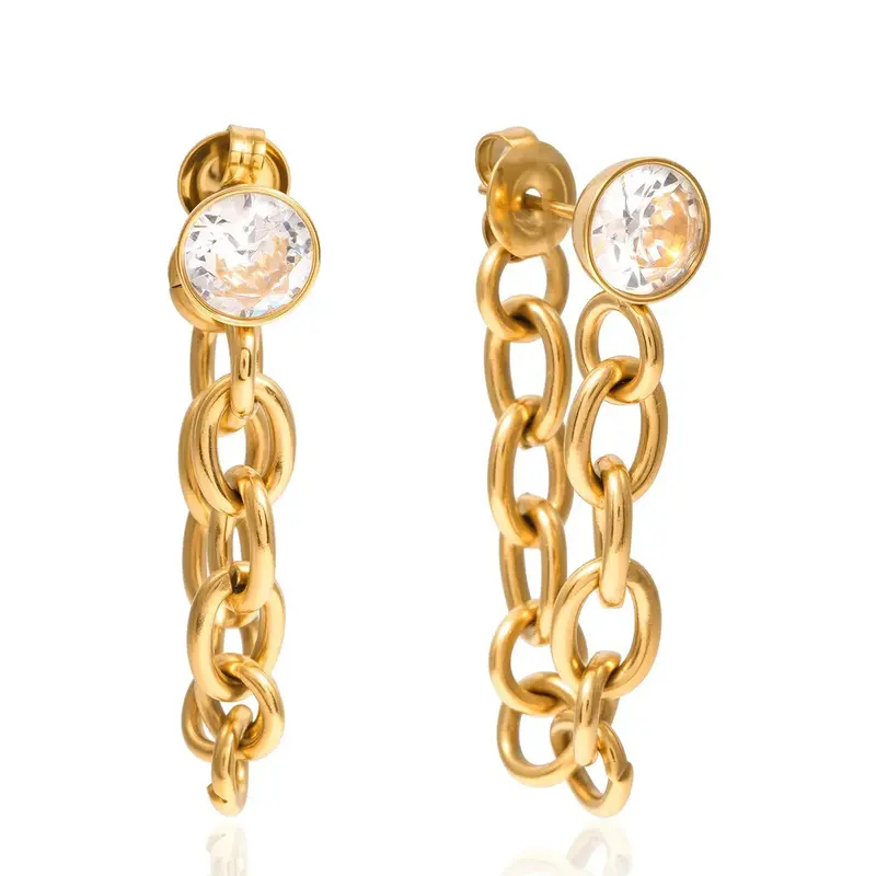 18K Gold Lightweight Luxury Earrings With Zircon And Tassel Design. 1