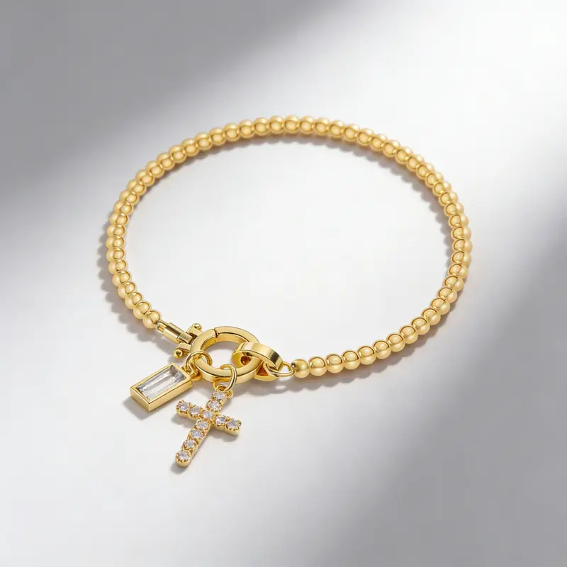 18K Gold Moonstone Heart Knot Pendant Bracelet 1