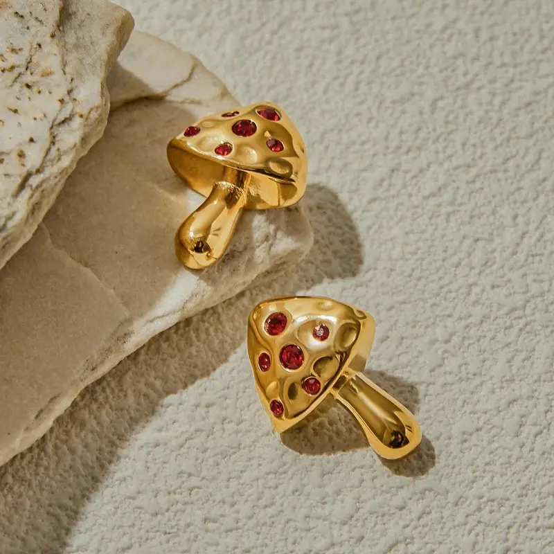 18K Gold Mushroom-Shaped Earrings Inlaid With Gemstones, Exquisite And Noble Design 1