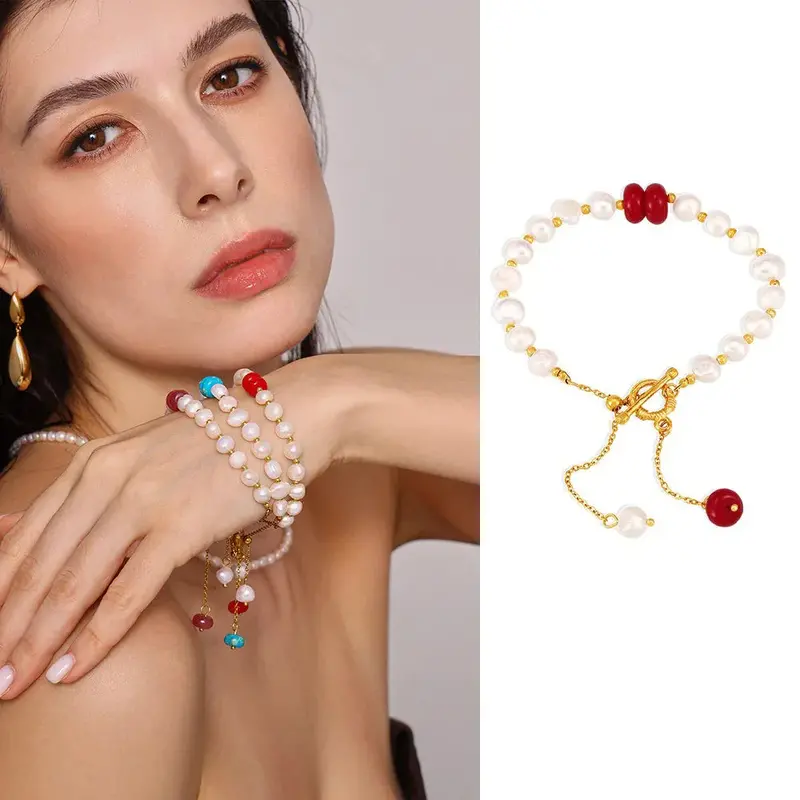18K Gold Pearl With Ot Buckle Design Exquisite Fashion Bracelet 1