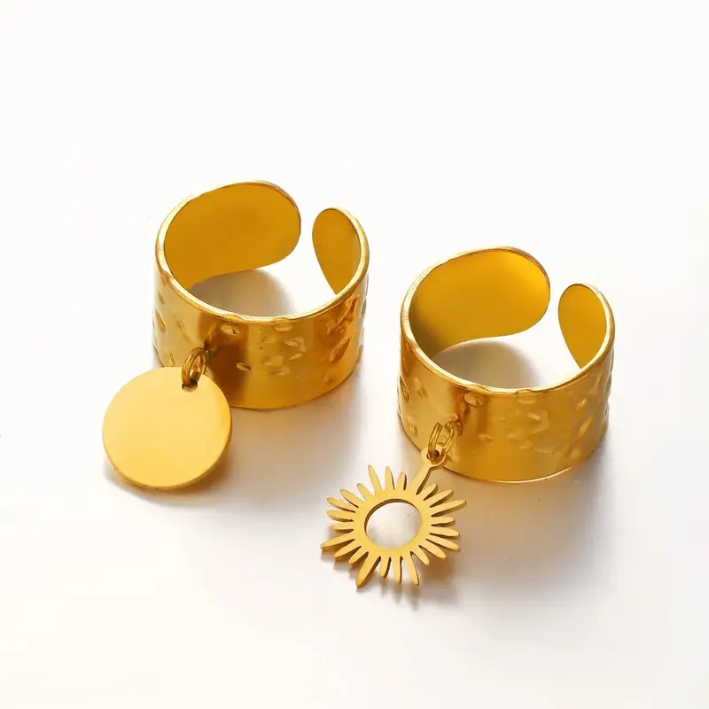 18K Gold-Plated Geometric Circular Titanium Steel Ring. 1