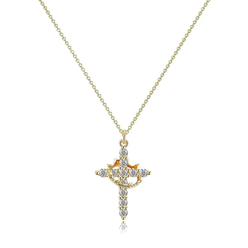 18K Gold-Plated Rotatable Crown & Cross Pendant. 1