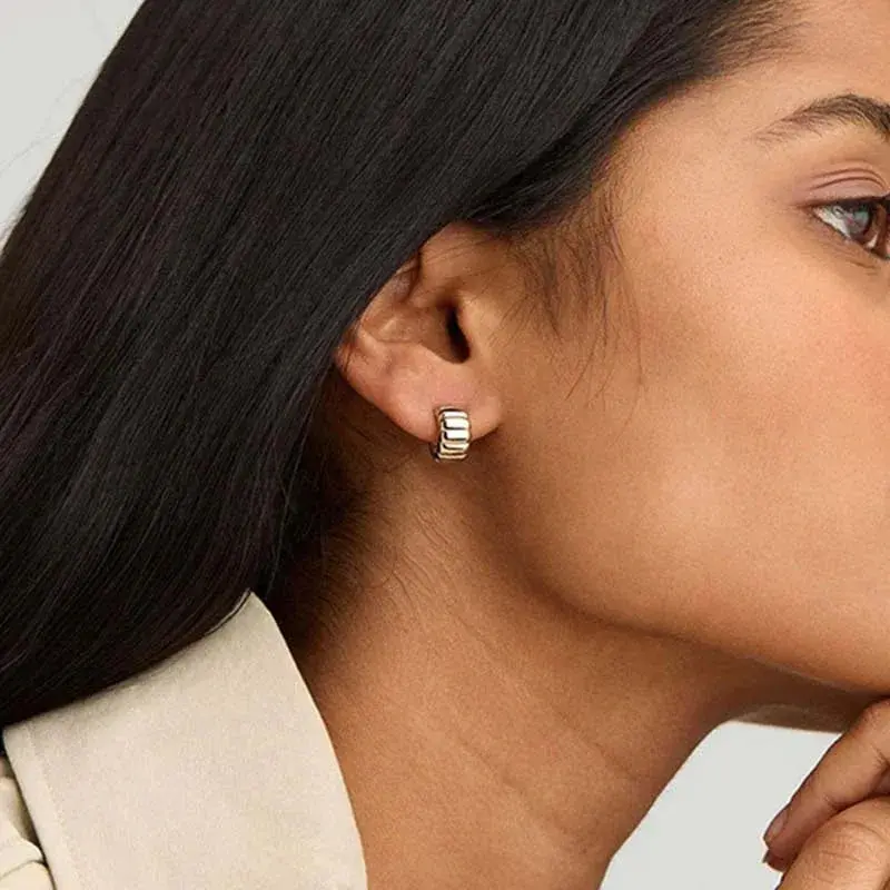 18K Gold-Plated, Solid Sterling Silver C-Shaped Hoop Earrings. 1