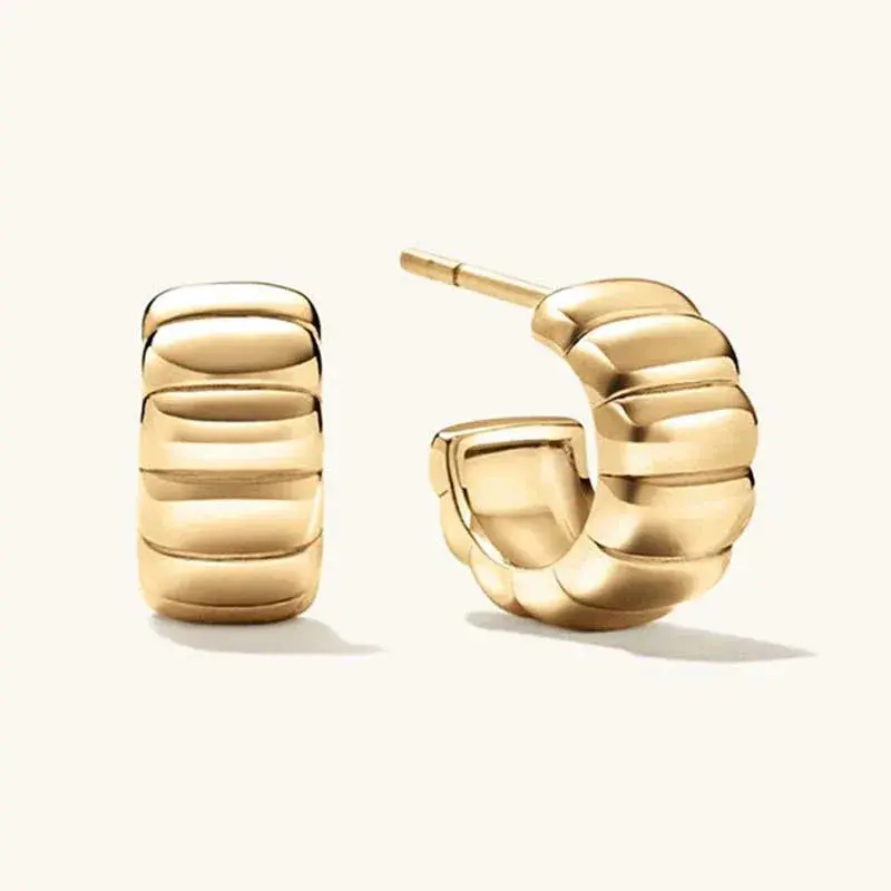 18K Gold-Plated, Solid Sterling Silver C-Shaped Hoop Earrings. 1