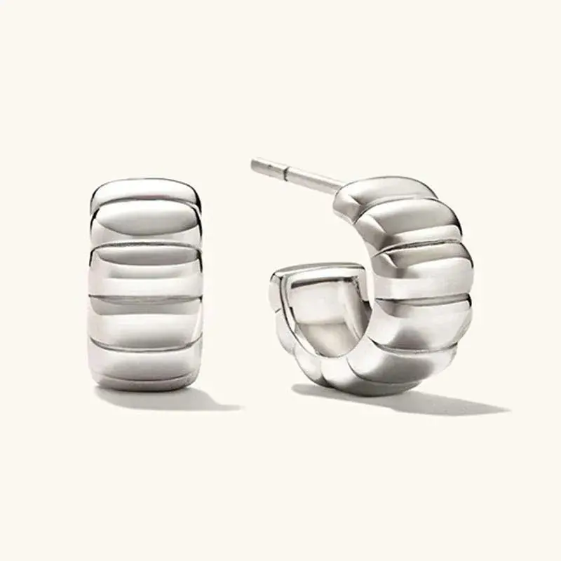 18K Gold-Plated, Solid Sterling Silver C-Shaped Hoop Earrings. 2