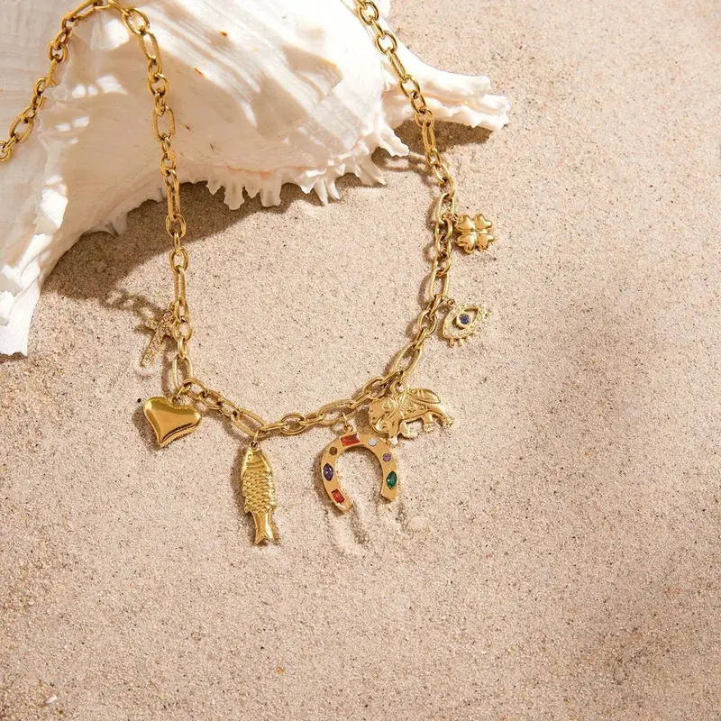 18K Gold Plated Titanium Steel Diy Pendant Necklace, A Luxurious And Sophisticated Clavicle Chain. 1