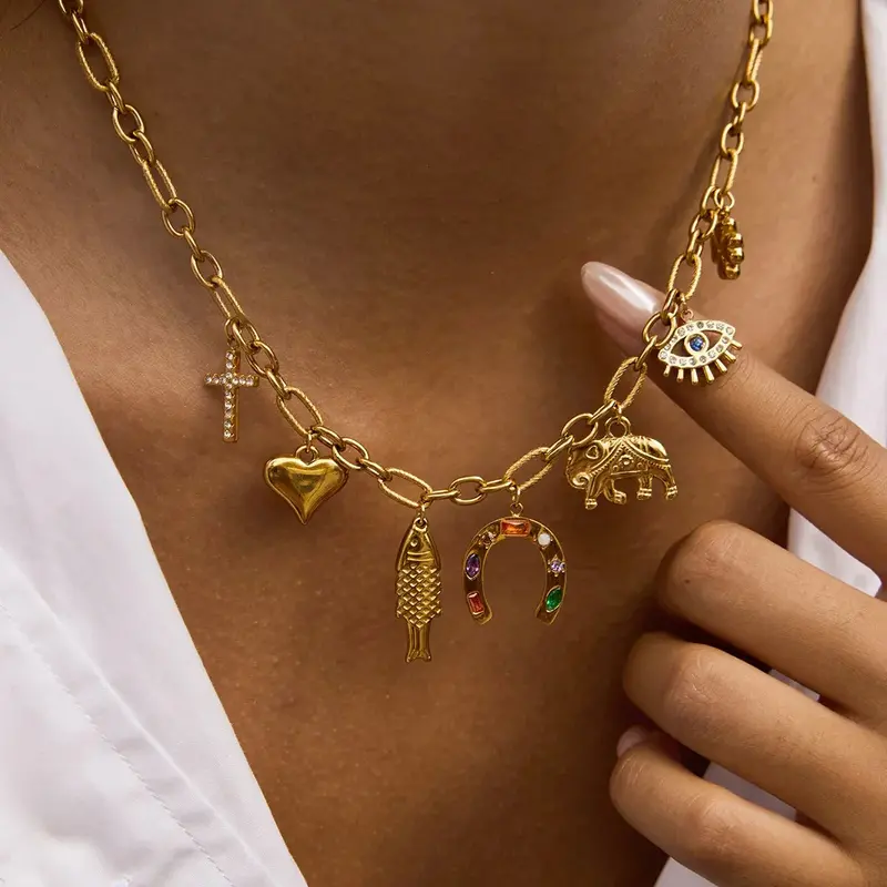 18K Gold Plated Titanium Steel Diy Pendant Necklace, A Luxurious And Sophisticated Clavicle Chain. 2