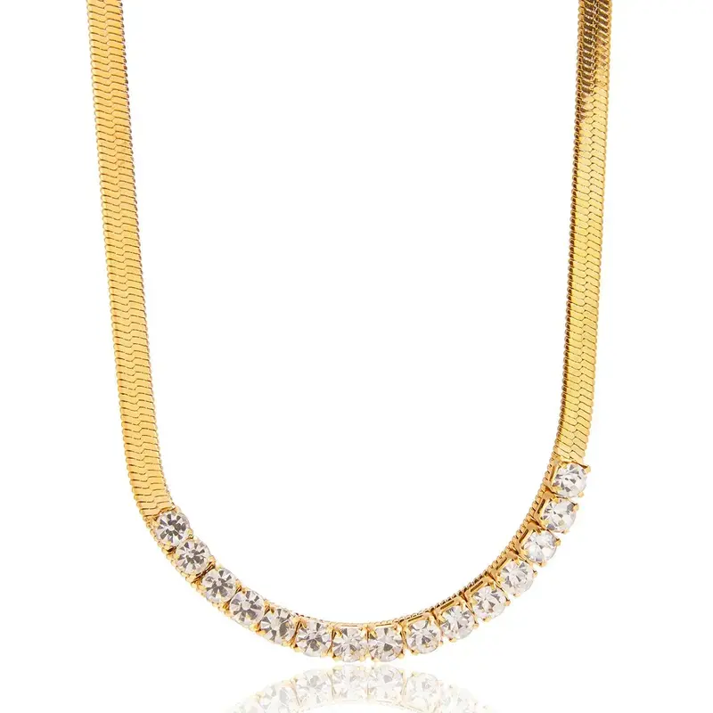 18K Gold-Plated Titanium Steel Necklace With Rhinestones 1