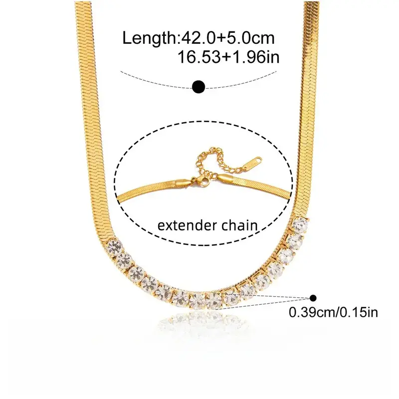 18K Gold-Plated Titanium Steel Necklace With Rhinestones 1