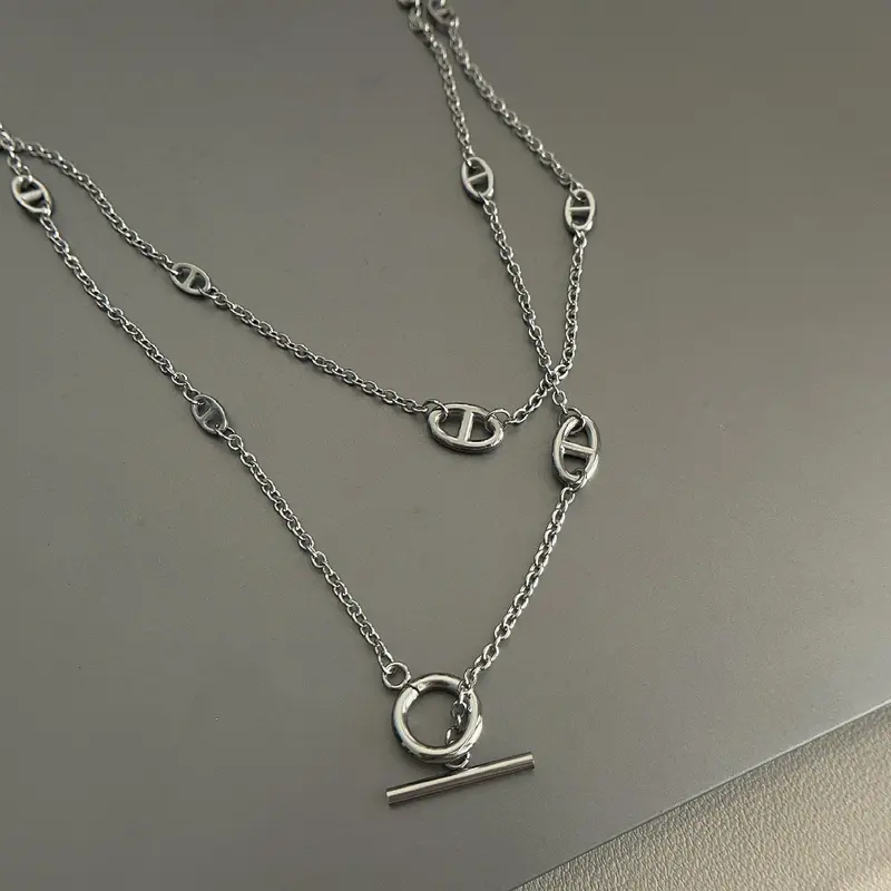 18K Gold-Plated Titanium Steel Pig Nose Necklace 2