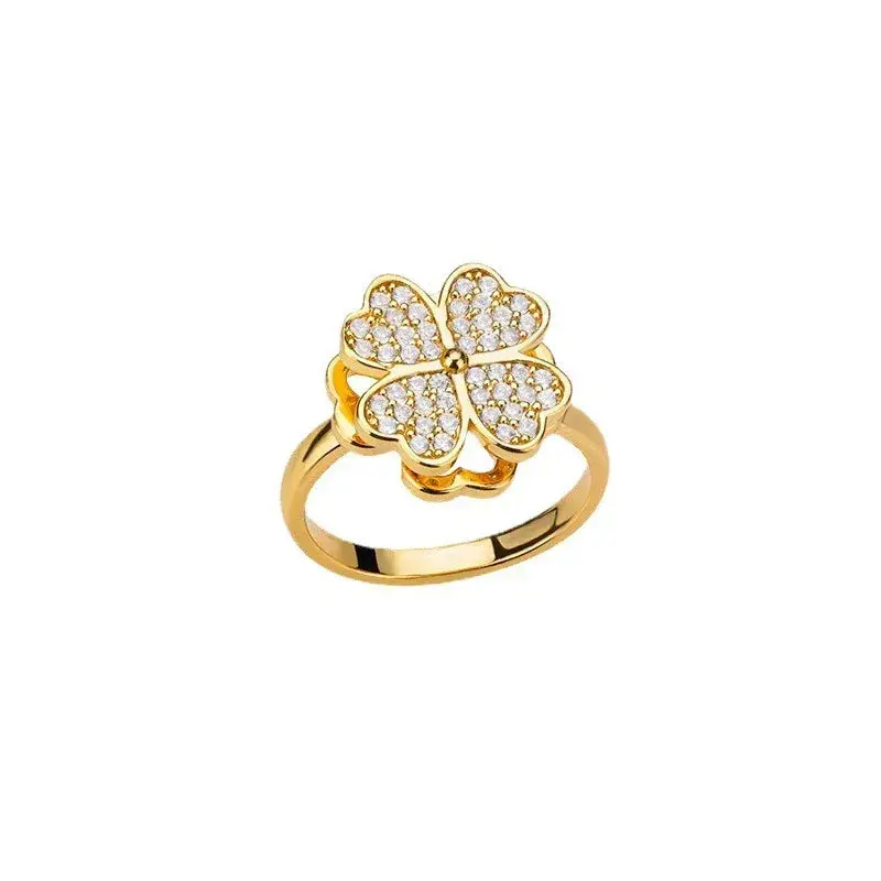 18K Gold Rotatable Zircon Flower Stress-Relief Ring. 6