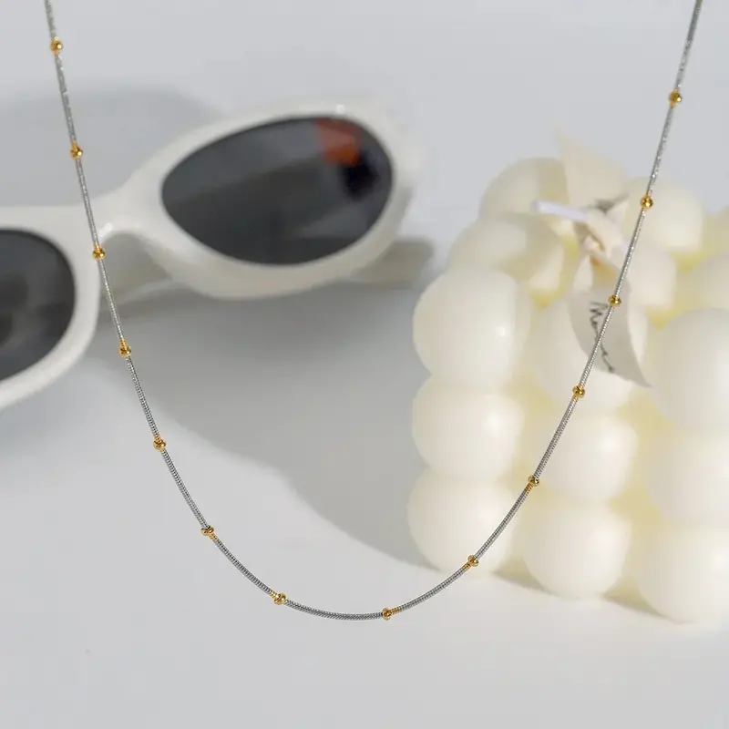 18K Gold Round Beads With Gold And Silver Color Matching Design Personalized Fashion Necklace 1