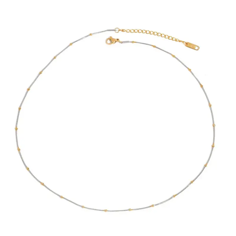18K Gold Round Beads With Gold And Silver Color Matching Design Personalized Fashion Necklace 1