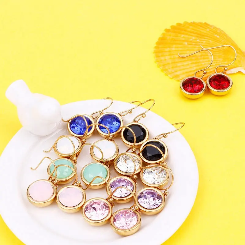 18K Gold Round Zircon Multicolor Earrings 1