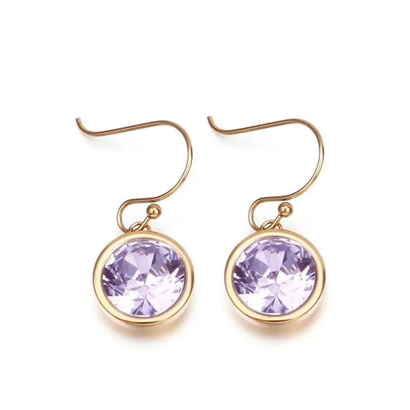 18K Gold Round Zircon Multicolor Earrings 6