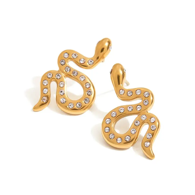 18K Gold Snake-Shaped Diamond-Studded Earrings With Exquisite Design 1