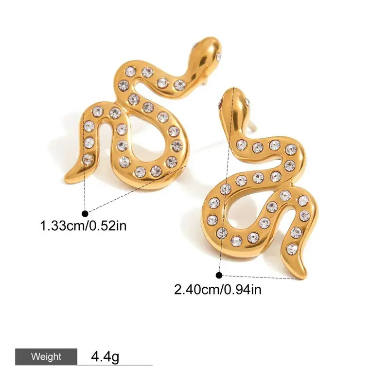 18K Gold Snake-Shaped Diamond-Studded Earrings With Exquisite Design 2