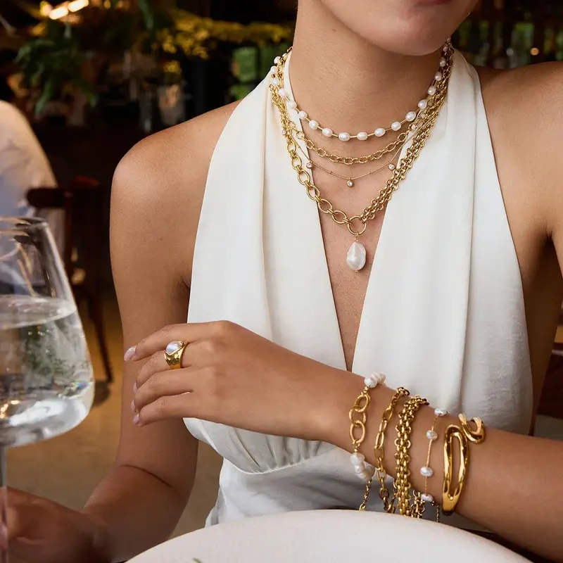 18K Gold Stainless Steel Pearl Bracelet 1