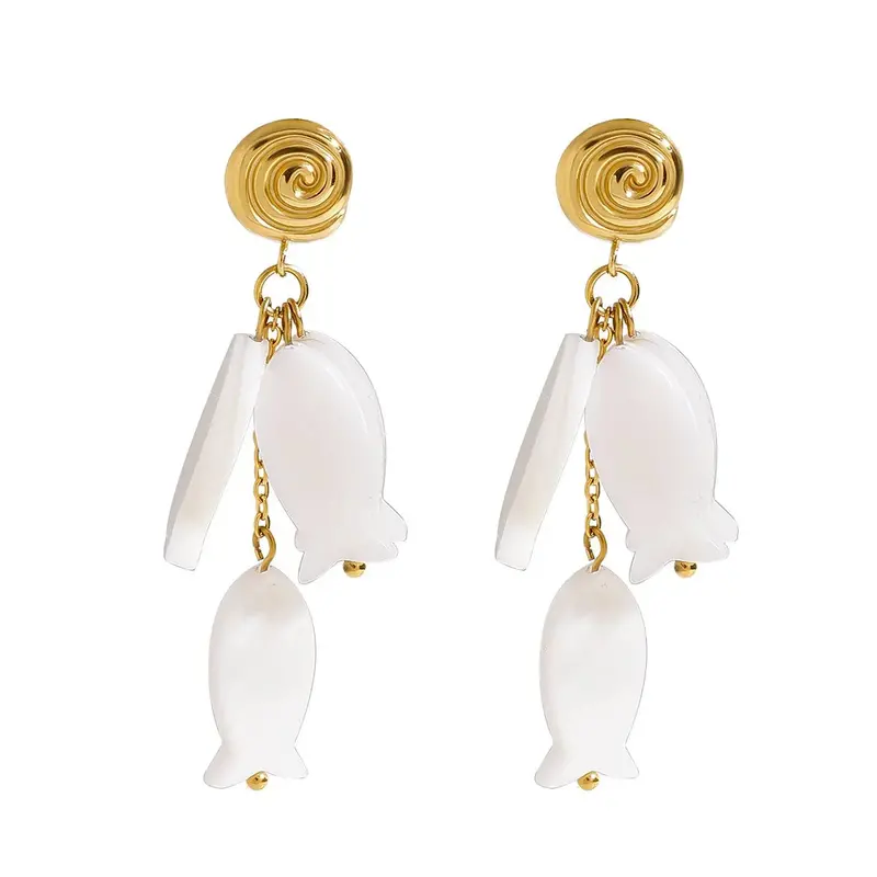 18K Gold Thread With Fish-Shaped Tassel Design Exquisite And Noble Earrings 2