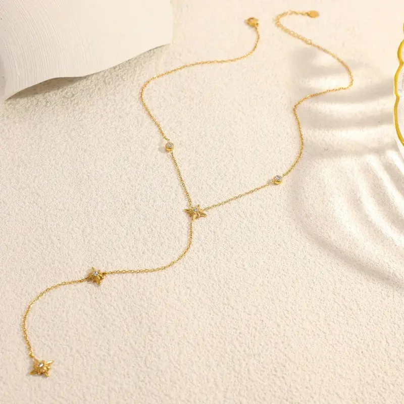 18K Gold Titanium Necklace With Star Pendant & Diamonds. 1