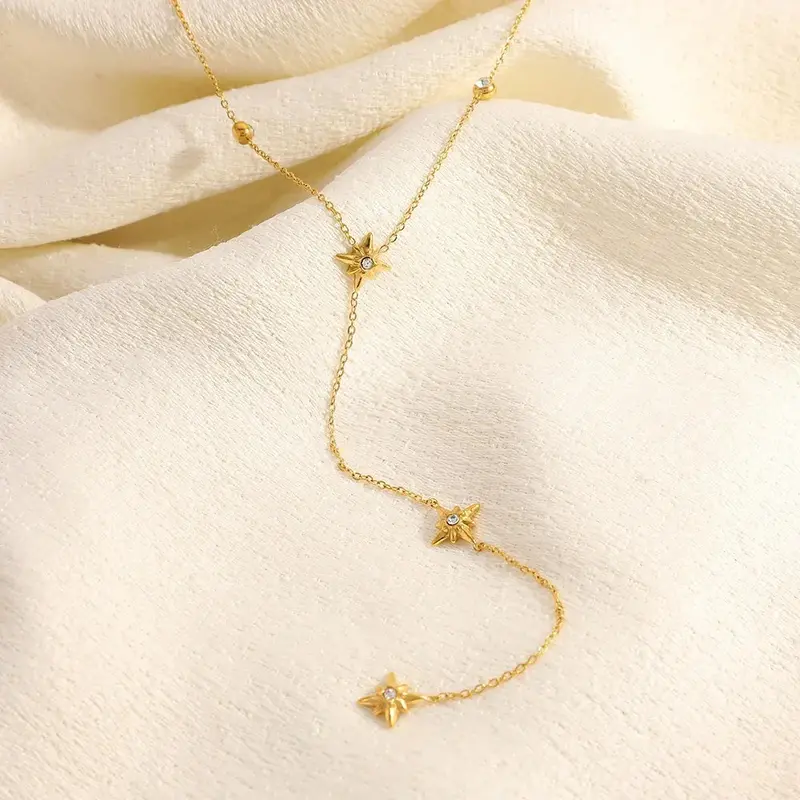 18K Gold Titanium Necklace With Star Pendant & Diamonds. 2