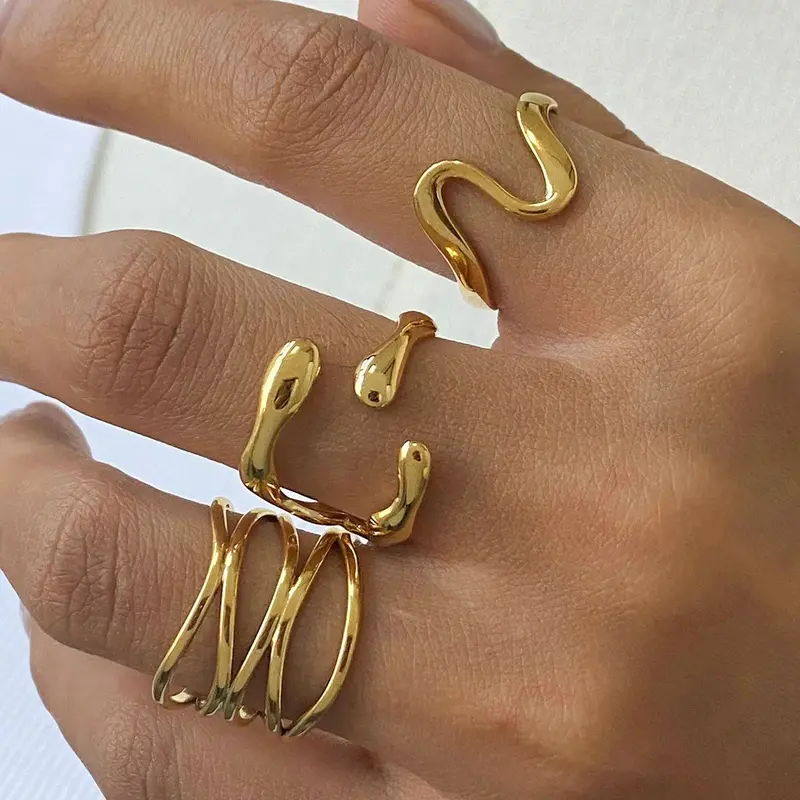 18K Gold Titanium Steel Open Ring 2
