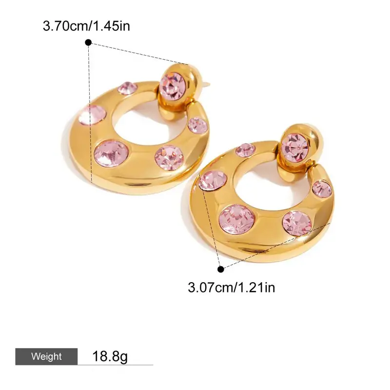 18K Gold U-Shaped Inlaid Gemstone Design Classic Simple Earrings 2