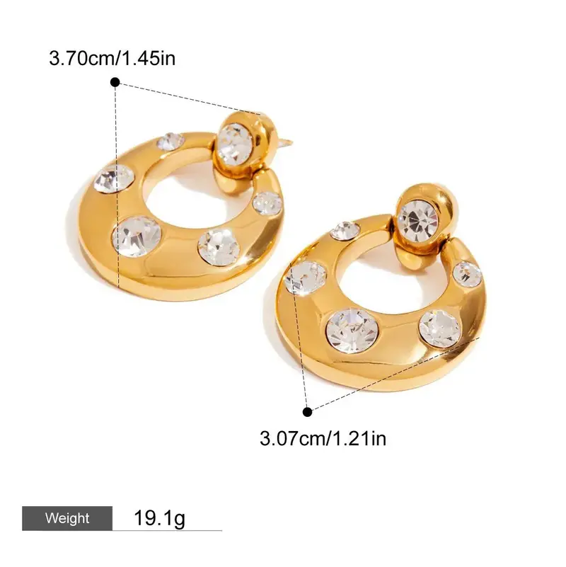 18K Gold U-Shaped Inlaid Gemstone Design Classic Simple Earrings 2