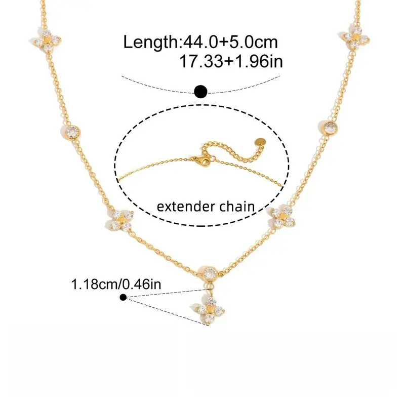 18K Gold Zircon Four-Leaf Clover Necklace 1