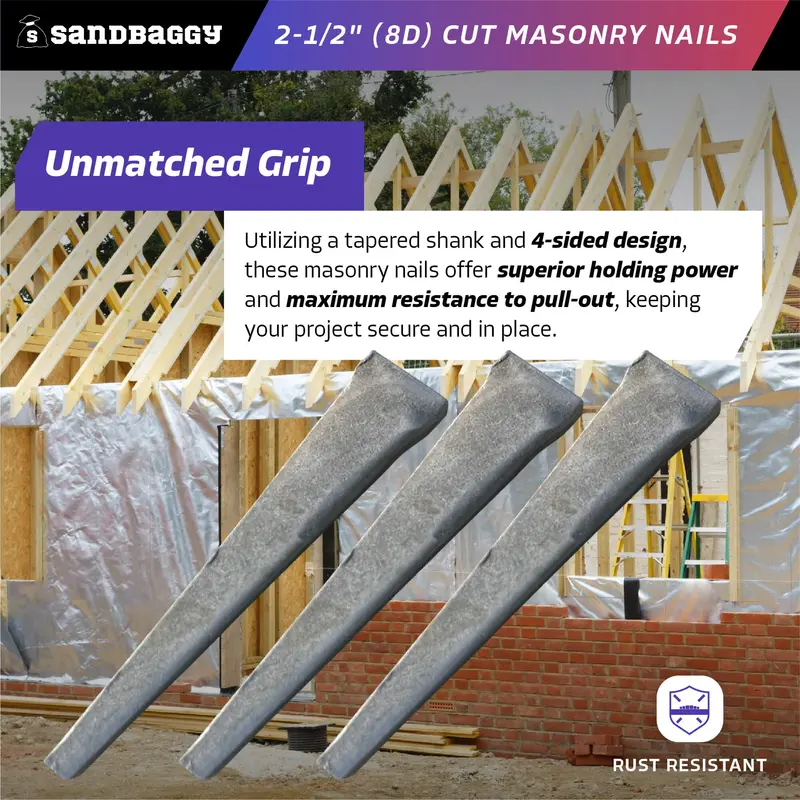 2-1/2" (8D) Cut Masonry Nails For Concrete, Brick, Mortar 3
