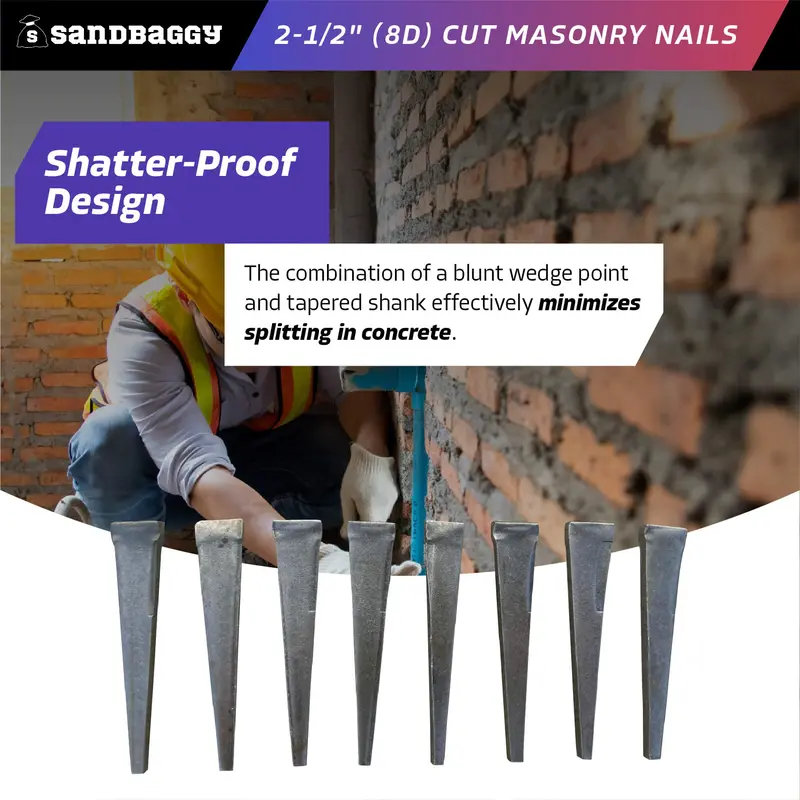 2-1/2" (8D) Cut Masonry Nails For Concrete, Brick, Mortar 4