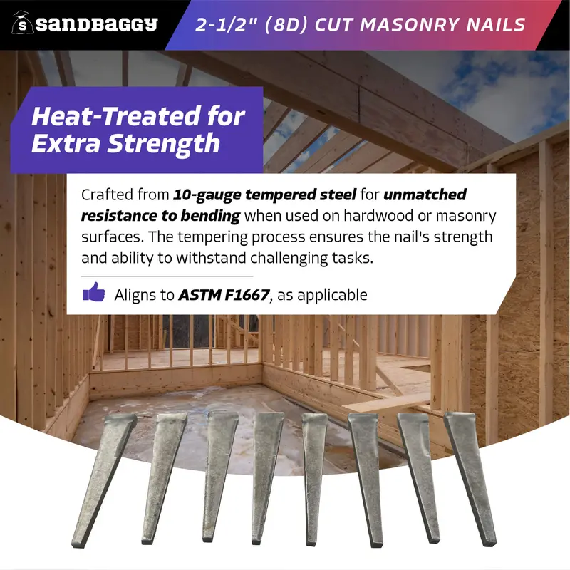 2-1/2" (8D) Cut Masonry Nails For Concrete, Brick, Mortar 6