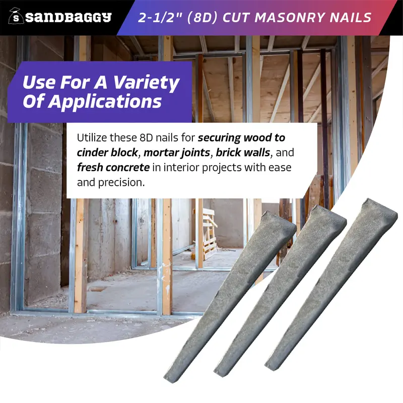 2-1/2" (8D) Cut Masonry Nails For Concrete, Brick, Mortar 7