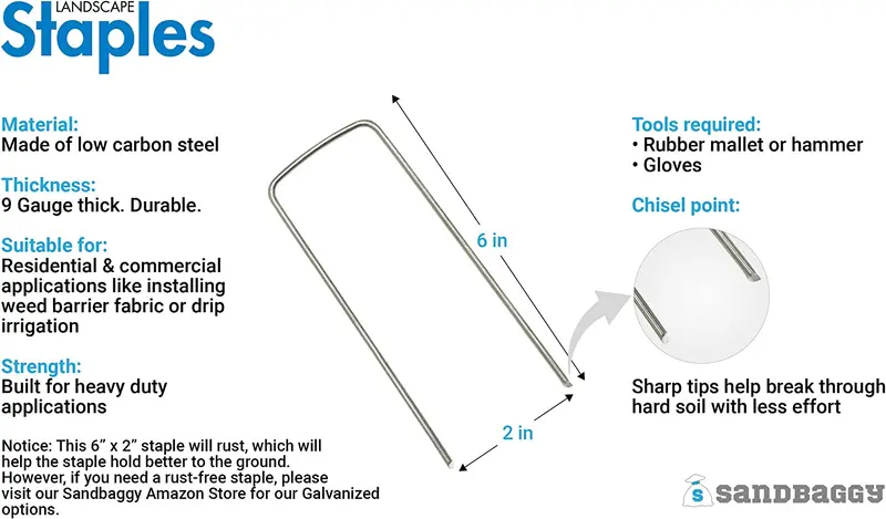 2 In. Wide Landscape Staples (2X Wider, 25% Thicker) - Heavy Duty Galvanized Steel 2