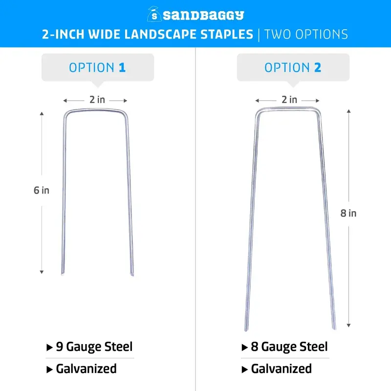 2 In. Wide Landscape Staples (2X Wider, 25% Thicker) - Heavy Duty Galvanized Steel 3