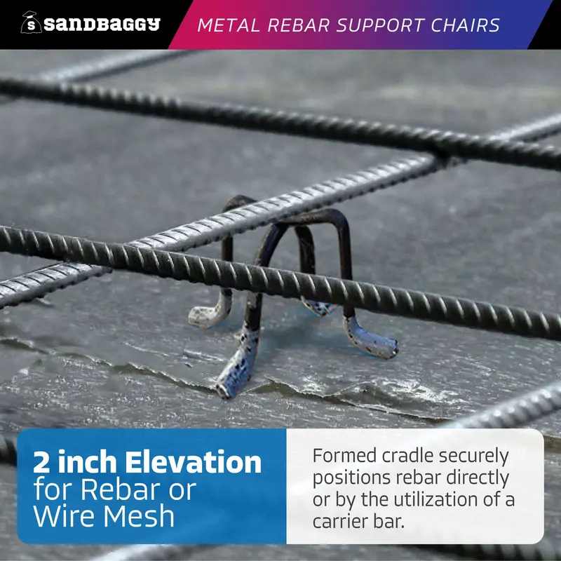 2" Metal Rebar Support Chairs - Plastic Dipped Legs - Rebar #3 To #5 4