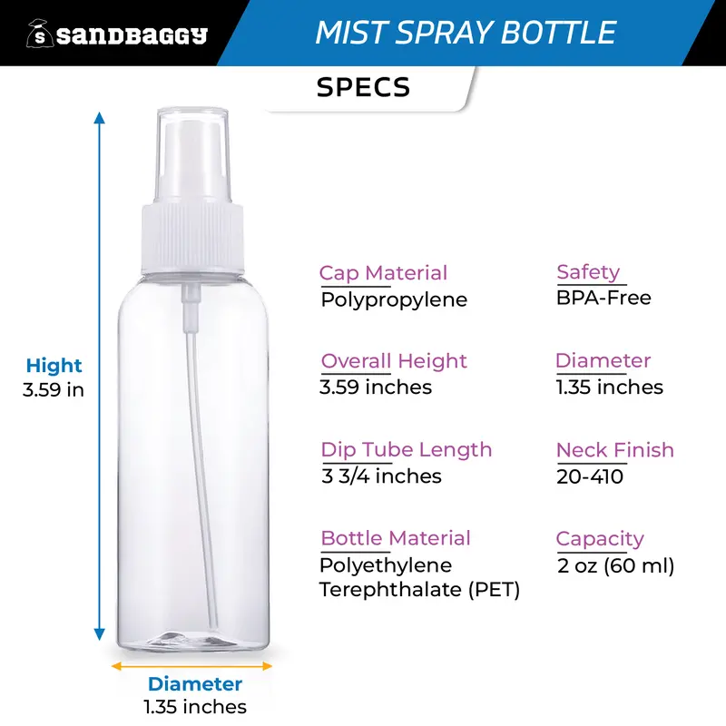 2 Oz Plastic Spray Bottle | Fine Mist Sprayer 2