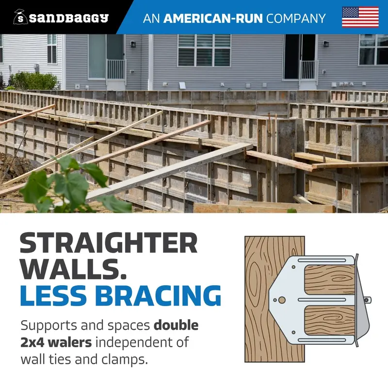 2 X 4 Double Waler Bracket For Concrete Forms - 12 Gauge Galvanized Steel 5