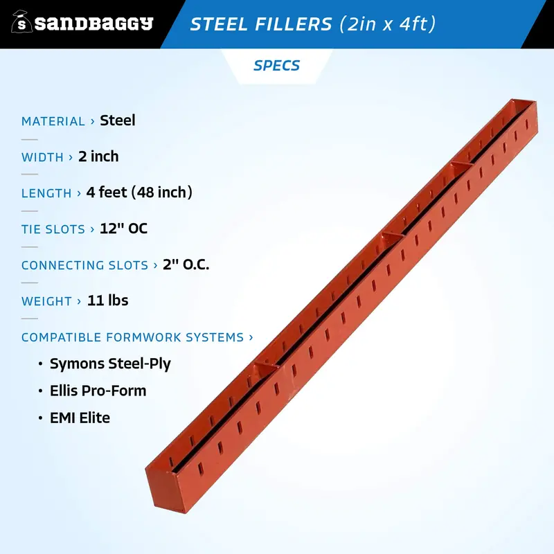 2" X 4 Ft Steel Fillers - Handset Steel / Plywood Forming Systems 2