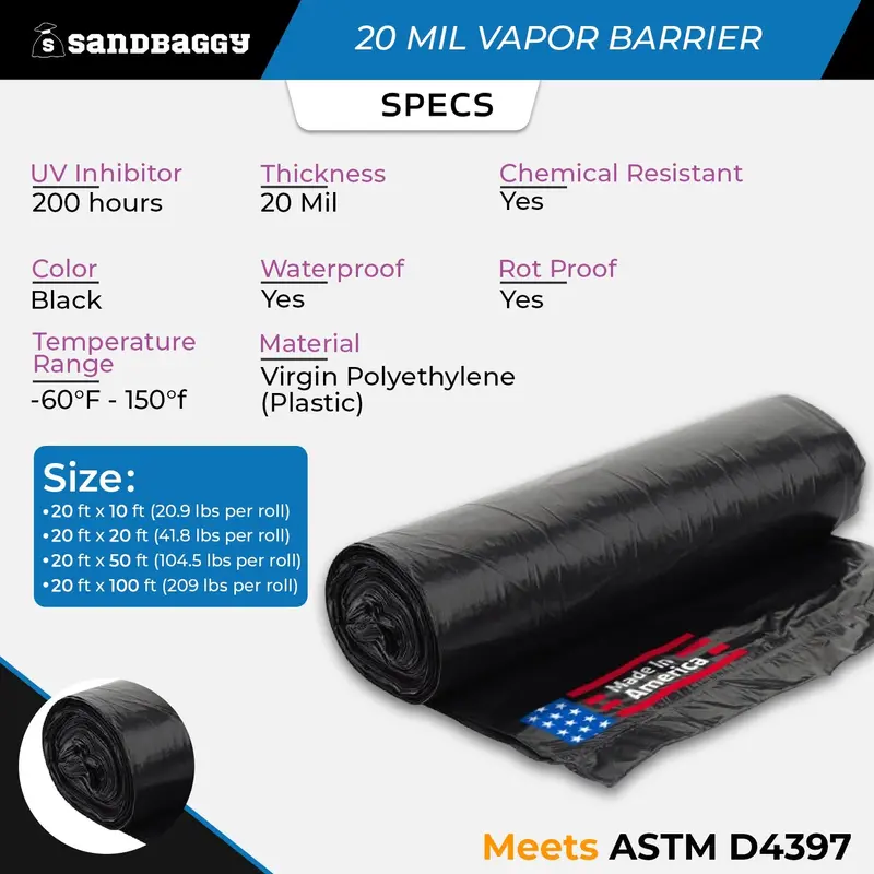 20 Mil Black Vapor Barrier – Polyethylene Visqueen (Usa Made) 2