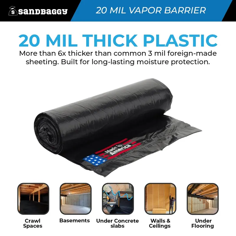 20 Mil Black Vapor Barrier – Polyethylene Visqueen (Usa Made) 3